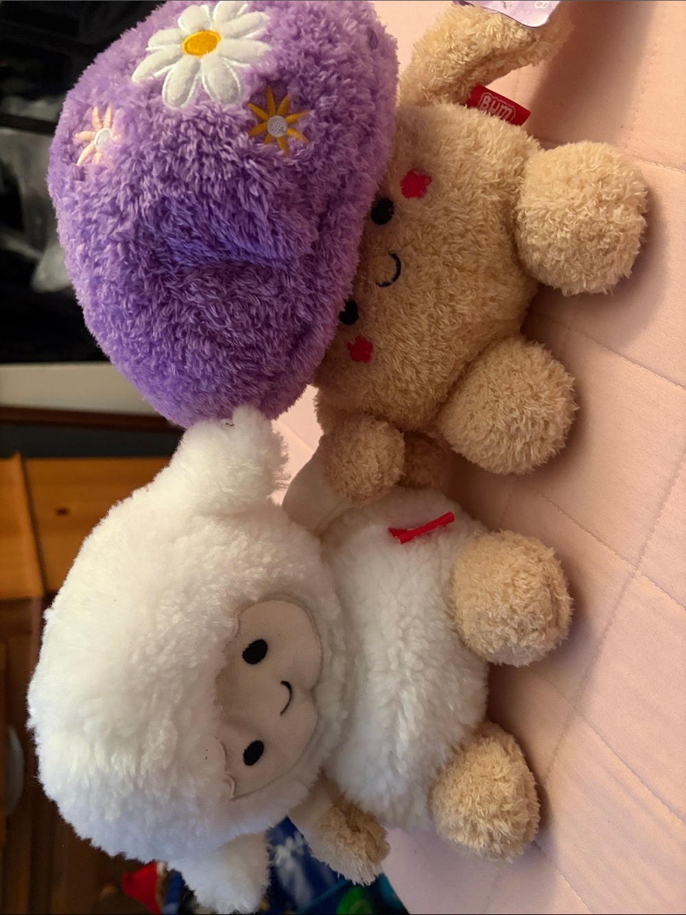 Bum Bumz, Plush Lamb & Mushroom Miguel and Lyla Lamb Duo - White, Beige, Purple